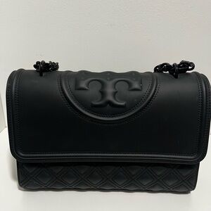 Tory Burch Flemming matte black convertible shoulder bag with dust bag